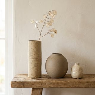 Handmade ceramic vase trio